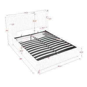 English Elm Queen Storage Bed Plush Ribbed Rabbit Fur Upholstery Gas Lift Platform Modern Luxury W1413S00181