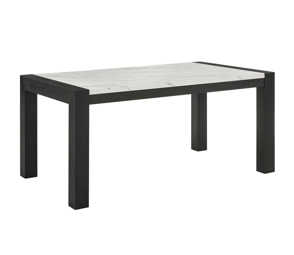 English Elm 1pc Jules Faux Marble Dining Table 66"x38" Modern Light Gray Vein Top on Black Wood Base, Sleek Solid Design B011P375941