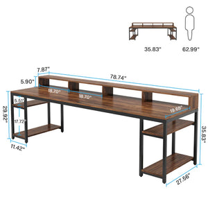 English Elm Computer Desk Two Person Wood Grain Workstation with Drawers for Shared Home Office T3971P453681