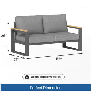 English Elm 52" Powder-coated Aluminum Outdoor Loveseat with Ergonomic Recline and Foam Cushions Black+Grey B082P455132