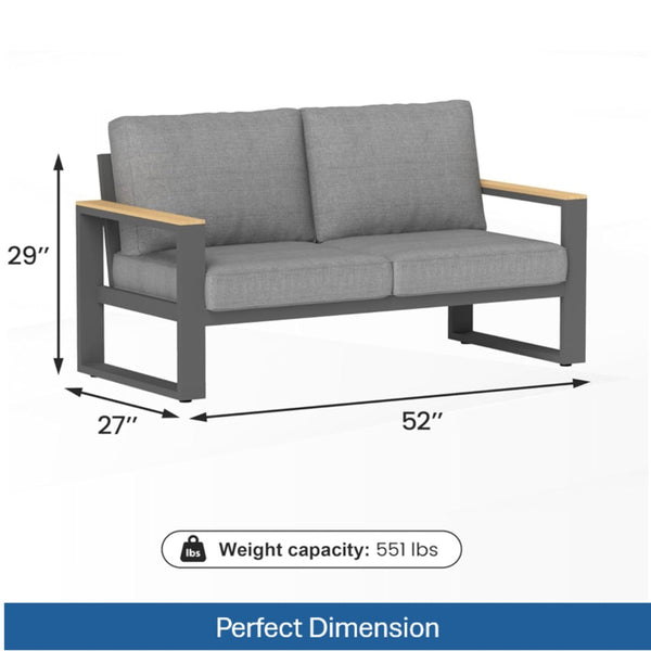 English Elm 52" Powder-coated Aluminum Outdoor Loveseat with Ergonomic Recline and Foam Cushions Black+Grey B082P455132