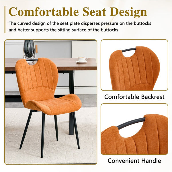 English Elm Set of 4 Olive Fabric Dining Chairs Ergonomic Cushion Black Steel Frame Modern Black+Orange W1151P454882