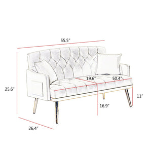 English Elm Black Tufted Velvet Compact Sofa with Glamorous Gold Legs for Stylish Living Spaces W3985P426914