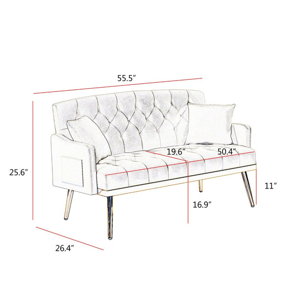 English Elm Cream Velvet Tufted Loveseat with Gold Legs for Glam Living Rooms and Studios W3985P417896