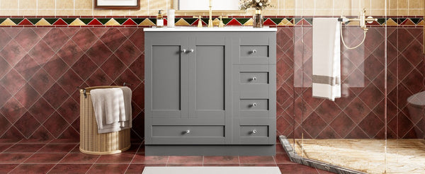 English Elm 36 36" Modern Shaker Bathroom Vanity with Ceramic Sink, Soft-Close Drawers & Doors, Durable Handles Grey N729P288872E
