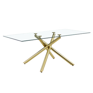 English Elm Large Rectangular Glass Dining Table For 4-8 People, Modern Design With Gold Metal Legs & Durability W1151S03180