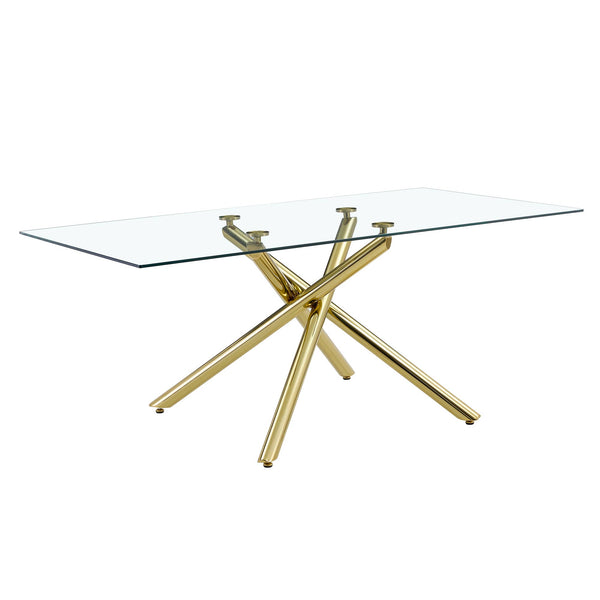 English Elm Large Rectangular Glass Dining Table For 4-8 People, Modern Design With Gold Metal Legs & Durability W1151S03180