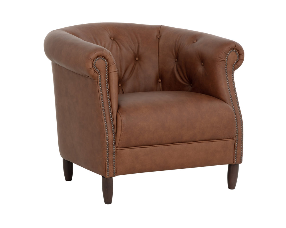 Sunpan Marjorie Lounge Chair - Vintage-inspired Cognac Leather With Handcrafted Copper Nail Heads Brown Leather 112043