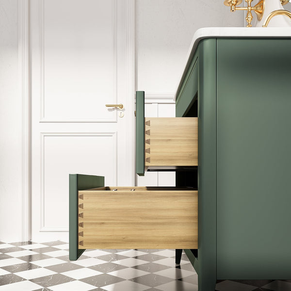 English Elm Fully Assembled 36" Green Bathroom Vanity With Solid Wood, Carrara Marble Top & Soft-Close Features W1826P308980