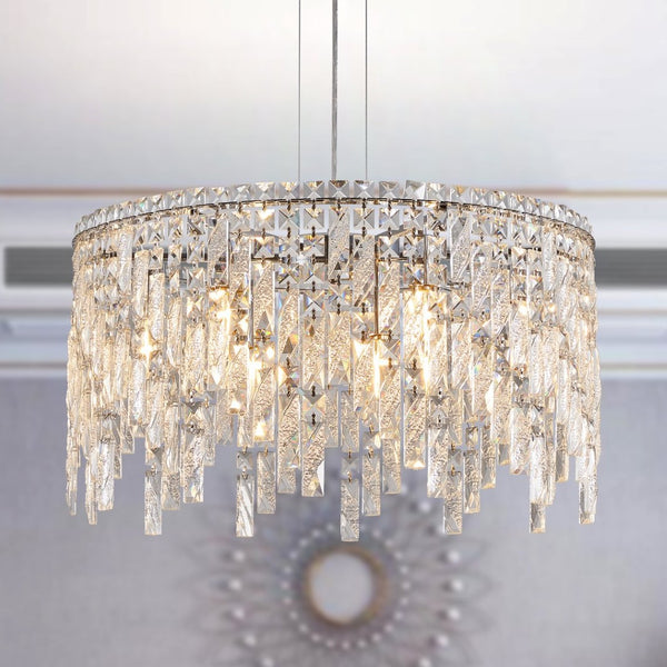 English Elm (same as W1340p189437) K9 Crystal Teardrop Chandelier Chrome Round Foyer Pendant Light W1340P189499