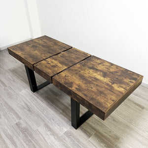 English Elm Extendable Faux Marble Dining Table with V-Legs — Sleek Expandable Conference & Kitchen Centerpiece for 6–10 Deep Rustic Brown W1347S00002