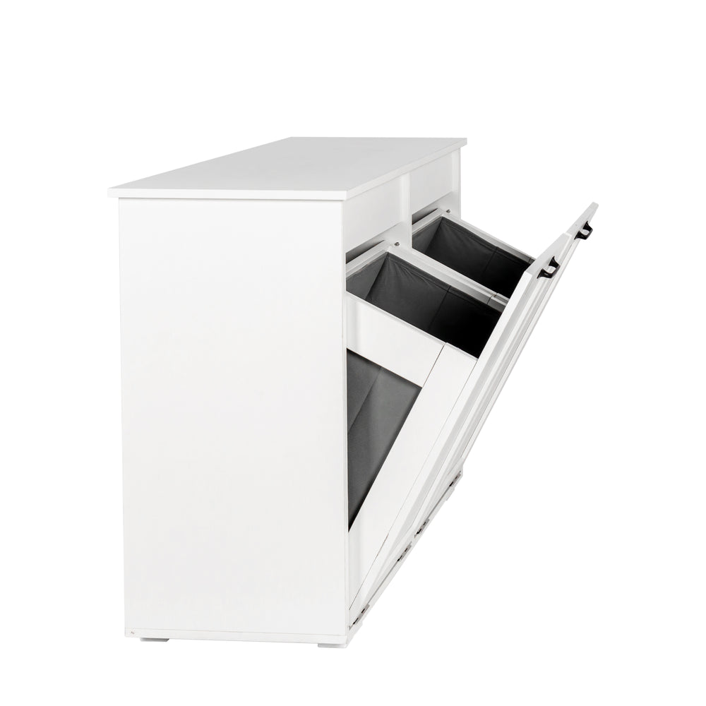 English Elm Laundry Cabinet Dual-Compartment Hamper with 2 Removable Liner Bags, Durable Melamine Finish, Space-Saving Storage W331P206345