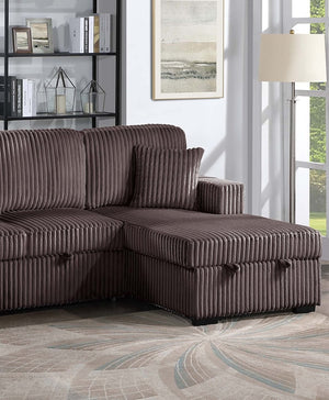 English Elm Chocolate Corduroy 3 Piece Sectional Sleeper Sofa with Raf Laf Chaise Storage Seating Chocolate B011S02169
