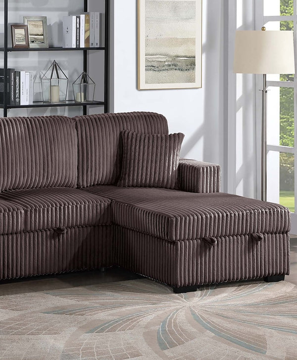 English Elm Chocolate Corduroy 3 Piece Sectional Sleeper Sofa with Raf Laf Chaise Storage Seating Chocolate B011S02169