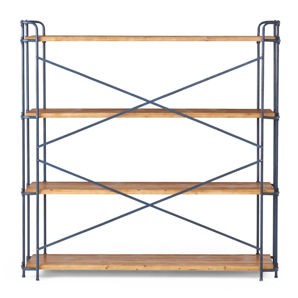 English Elm Christopher Knight Home® - YORKTOWN Industrial 4-Shelf Bookcase in Natural Wood & Black Frame — Sturdy Fir Shelves, Etagere Display 56501.00