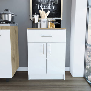 English Elm Oxford Melamine Pantry Cabinet with Drawer and Double Doors, Compact 23.6"W x 33.5"H Storage Solution B128P148780