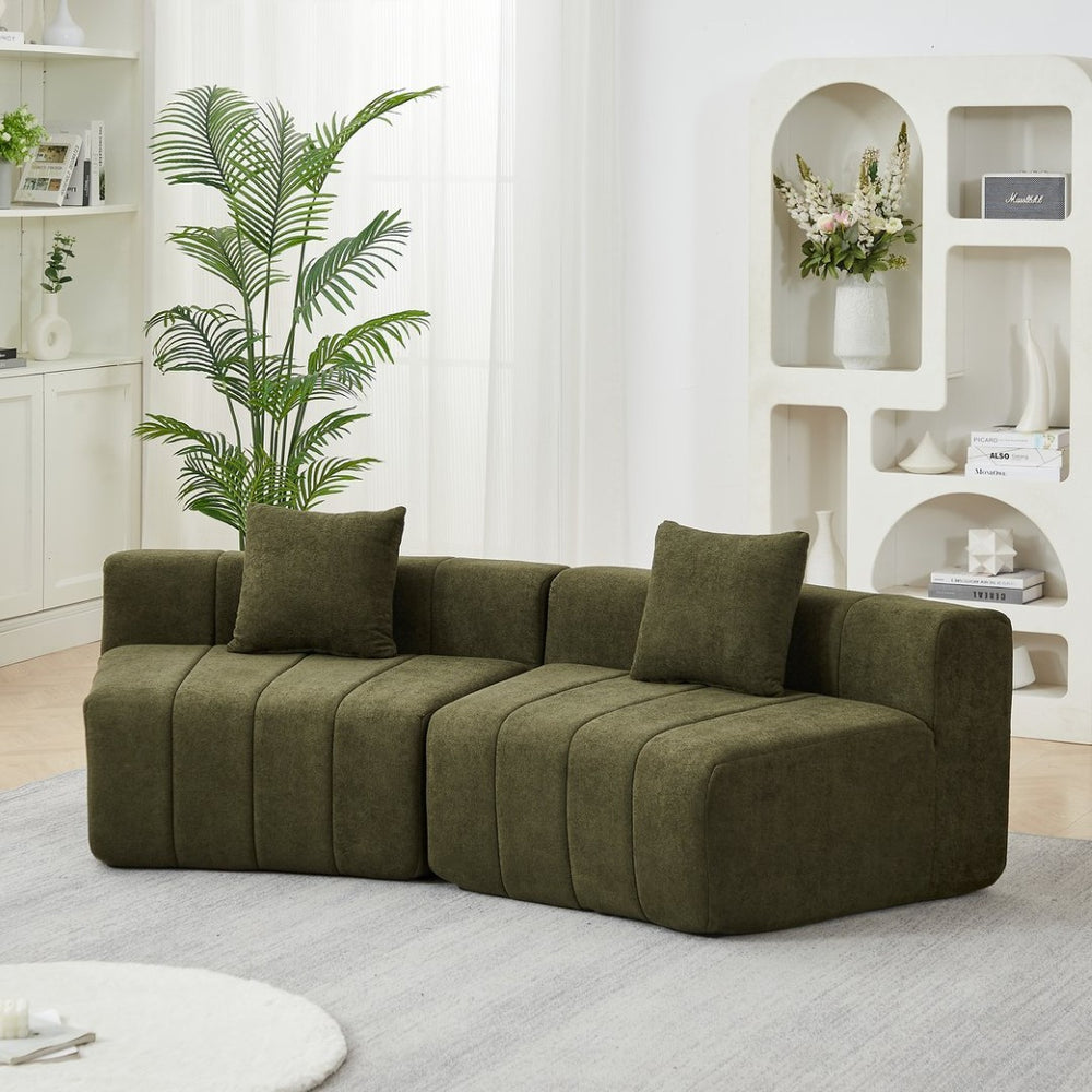 English Elm Chenille Modular Sectional Sofa Curved Piano Key Design Plush Living Room Lounge Seating Green W834P389118