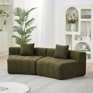 English Elm Chenille Modular Sectional Sofa Curved Piano Key Design Plush Living Room Lounge Seating Green W834P389118