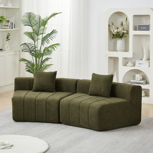 English Elm Chenille Modular Sectional Sofa Curved Piano Key Design Plush Living Room Lounge Seating Green W834P389118