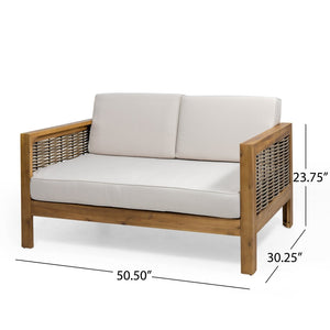 English Elm Outdoor Acacia Teak Patio Loveseat Set with Wicker Detail and Resort Style 70141.00BGE