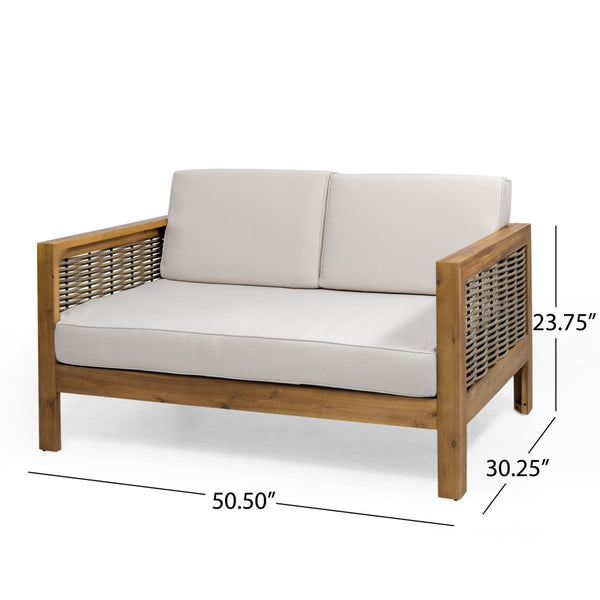 English Elm Outdoor Acacia Teak Patio Loveseat Set with Wicker Detail and Resort Style 70141.00BGE