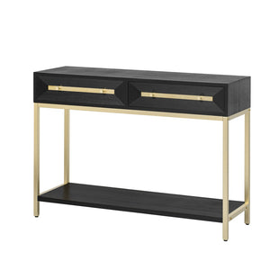 English Elm Trexm Retro Modern Console Table Two Drawers Geometric Matte Black Gold Entryway N715P227910B