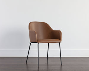Sunpan Hensley Dining Armchair - Modern Urban Design with Faux Leather and Stylish Matte Black Legs Hazelnut