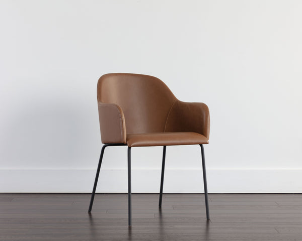 Sunpan Hensley Dining Armchair - Modern Urban Design with Faux Leather and Stylish Matte Black Legs Hazelnut