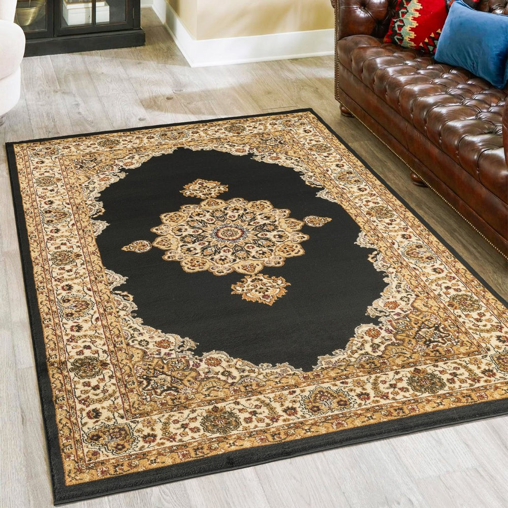 English Elm Classic Medallion Traditional Area Rug Bold Black Low Pile Living Room Accent B186P452275