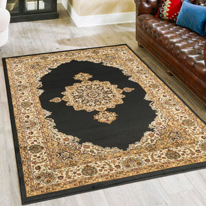 English Elm Classic Medallion Traditional Area Rug Bold Black Low Pile Living Room Accent B186P452275