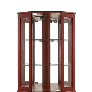 English Elm 6 Shelf Corner Curio Cabinet with Interior Lighting, Mirrored Back, Glass Shelves for Displays Cherry W1693P165027