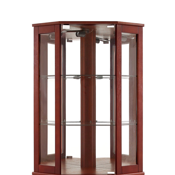 English Elm 6 Shelf Corner Curio Cabinet with Interior Lighting, Mirrored Back, Glass Shelves for Displays Cherry W1693P165027