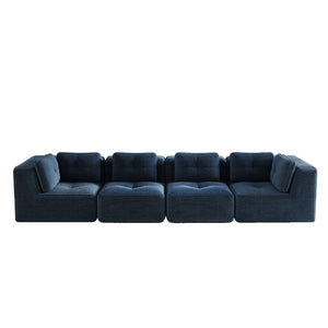 English Elm Modern Corduroy Sectional Sofa Tufted Four Seat Modular Design with Deep Cushions Blue W714S01804