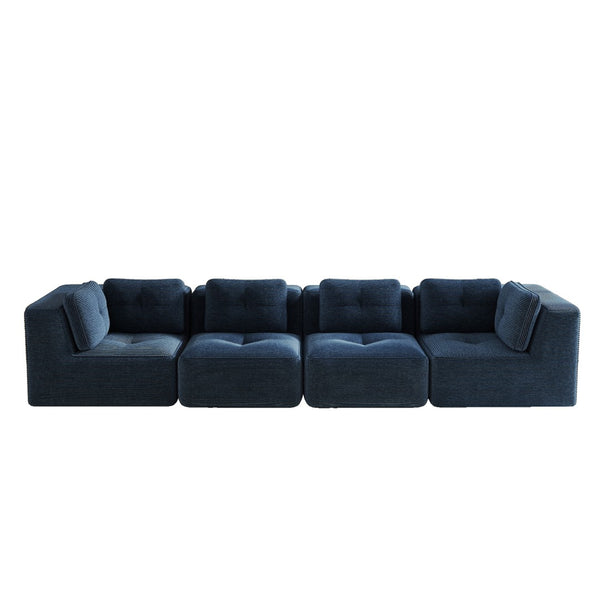 English Elm Modern Corduroy Sectional Sofa Tufted Four Seat Modular Design with Deep Cushions Blue W714S01804