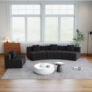 English Elm Two Curved Chenille Sectional Sofa with Sculptural Modular Design and Four Throw Pillows Black W834S00579