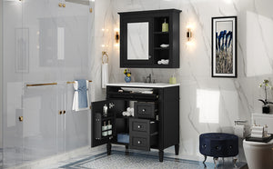 English Elm 30'' Bathroom Vanity Set With Mirror, Modern Freestanding Storage Cabinet & Integrated Sink Design SW000127AAB-1