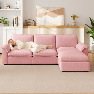 English Elm Cloud Sectional Sofa with Movable Chaise Soft Chenille Upholstery for Modern Living Rooms Pink W1359S00063