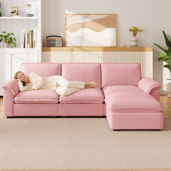English Elm Cloud Sectional Sofa with Movable Chaise Soft Chenille Upholstery for Modern Living Rooms Pink W1359S00063