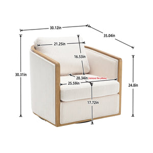 English Elm Corduroy Swivel Barrel Chair with Sturdy Wood Frame & Metal 360° Base, Plush Corduroy Comfort Pop Beige W395P220270