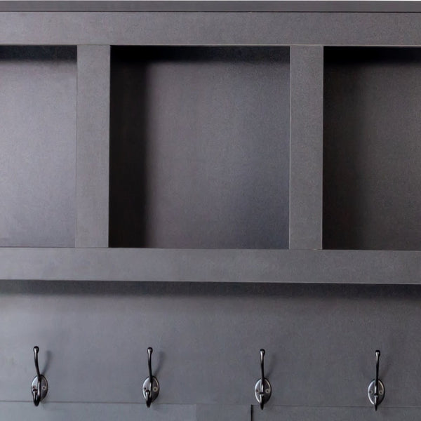 English Elm On-Trend Farmhouse Hall Tree With 6 Hooks & Storage Bench – 4-In-1 Entryway Organizer In Walnut & Black N721S000044B-GIGA