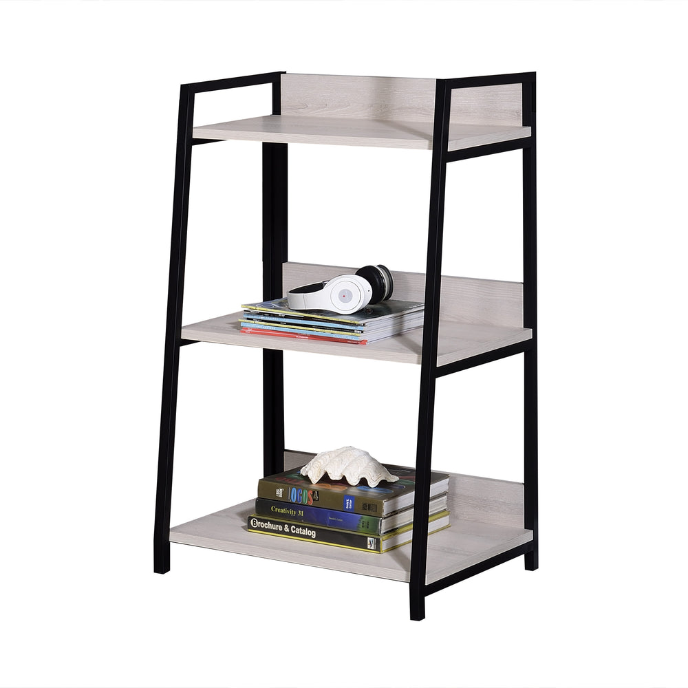 English Elm Wendral Leaning Ladder Bookshelf in Natural Wood & Black Metal Frame — 3 Open Shelves, 22" Deep B2726P285842