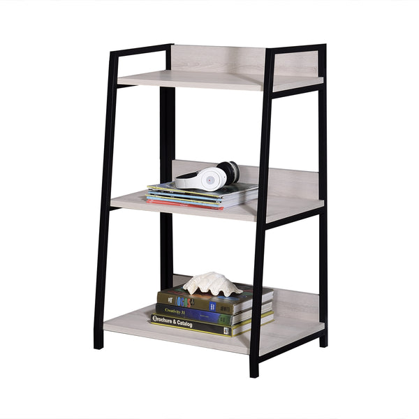 English Elm Wendral Leaning Ladder Bookshelf in Natural Wood & Black Metal Frame — 3 Open Shelves, 22" Deep B2726P285842