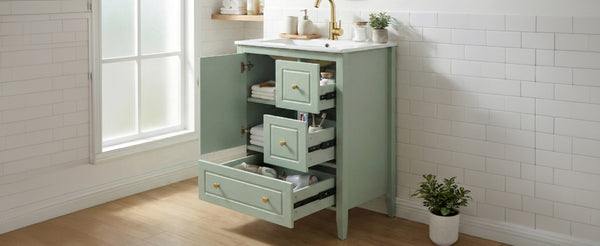English Elm [video] 24 Inch Farmhouse Bathroom Vanity with Sink Pine Wood Mdf Soft Close Storage N759P415299G
