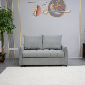 English Elm Convertible Velvet Sleeper Sofa Bed Loveseat with USB Charging, Pull-Out Bed, Storage Pockets, Gray W1183S00022