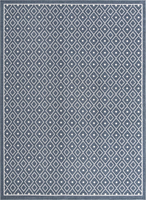 Unique Loom Outdoor Trellis Kafes Machine Made Geometric Rug Navy Blue, Ivory 9' 0" x 12' 2"