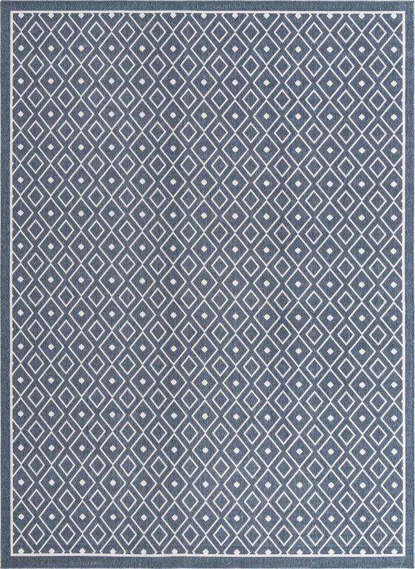 Unique Loom Outdoor Trellis Kafes Machine Made Geometric Rug Navy Blue, Ivory 9' 0" x 12' 2"
