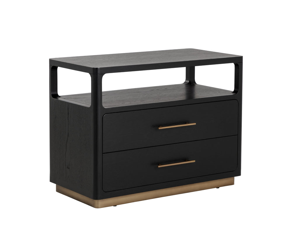 Sunpan Danette Nightstand - Sleek Black Solid Oak Design With Open Shelf & Elegant Brass Hardware Accent Black Wood 111772