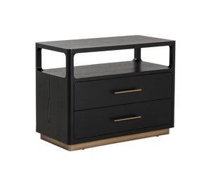 Sunpan Danette Nightstand - Sleek Black Solid Oak Design With Open Shelf & Elegant Brass Hardware Accent Black Wood 111772