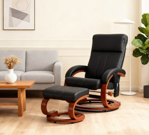 English Elm Vibration Massage Swivel Recliner with Ottoman Pu Leather Home Office Lounge Chair T3971P412312