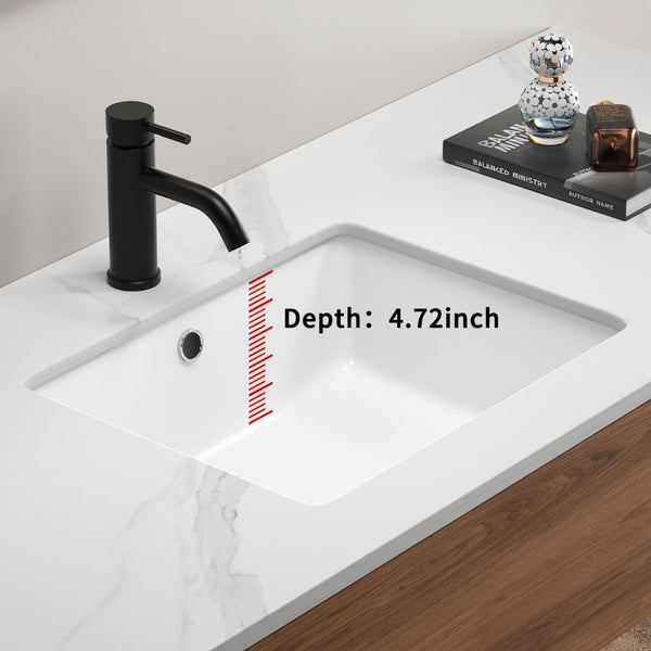 English Elm Rectangular Undermount Ceramic Basin White Glazed Vanity Sink with Overflow Protection W3402P326494